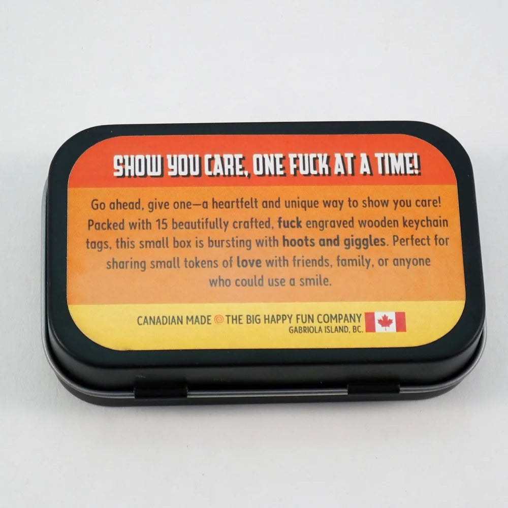 Wooden Novelty Tags "FUCK" - Tin Gift Boxes with Sharable Attitude!