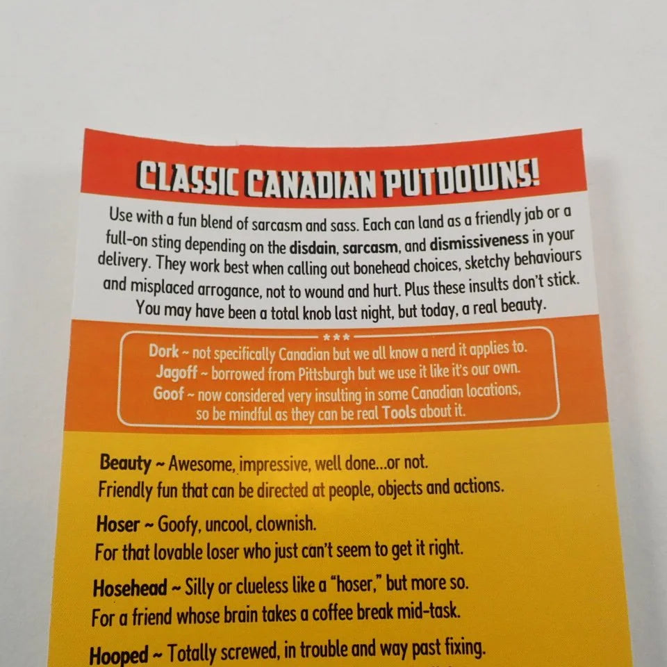 Classic Canadian Putdowns. Sharable insult gift tags.